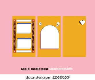 Set of editable templates for social media presence fresh design with pink and yellow color vector.
