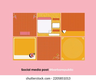 Conjunto de plantillas editables para la presencia de medios sociales diseño fresco con vector de color rosa y amarillo.
