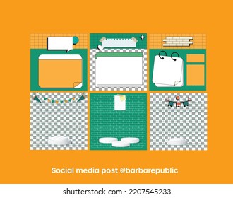 Set of editable templates for social media presence fresh design for food and beverage with green and yellow color vector.