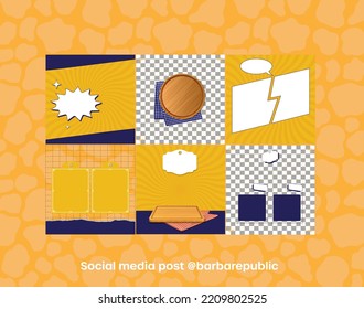 Set of editable templates for social media presence fresh design food and beverage with yellow and blue color vector.