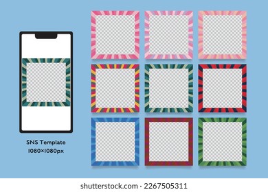 Conjunto de plantillas editables para publicaciones en medios sociales. Ilustración vectorial aislada en fondo azul claro.
