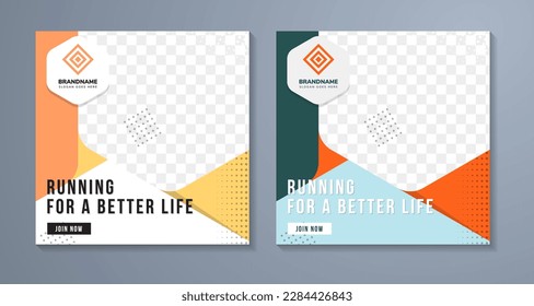 Set Editable Templates. Sport Training Mobile App Page Screen. Modern Unique Design Background for Website or Web Page. Social Media Banners for Digital Marketing Vector Illustration. Square Banner