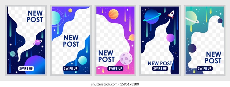 Set of editable templates for stories. Colorful abstract cosmos. Planets, stars and the universe. EPS 10 vector. Space banners. Modern commercial