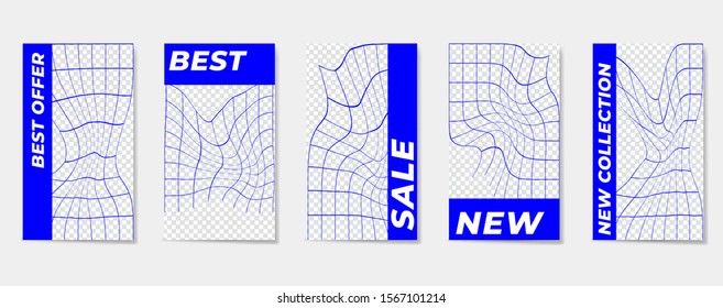 Set of Editable templates for Stories and Streams. Geometry in blue colors.