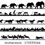 Set of editable vector animal silhouette foregrounds with all figures as separate objects