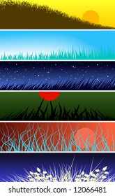 Set of editable vector banners of grass foregrounds