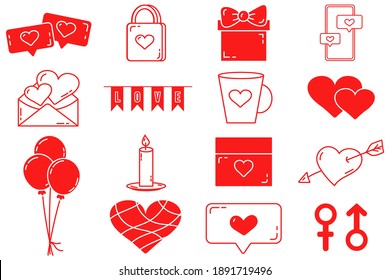 A set of editable vector elements. Valentine's Day collection with editable stroke. Vector cute illustrations. A love letter. Isolated icons on a white background.