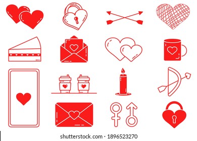 A set of editable vector elements. Valentine's Day collection with editable stroke. Vector cute illustrations. A love letter. Isolated icons on a white background.