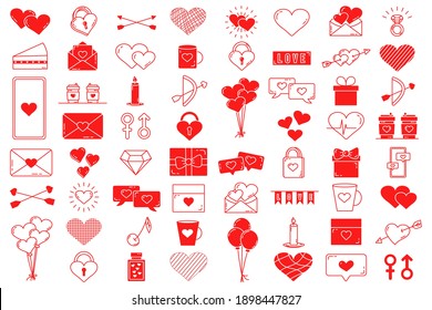 A set of editable vector elements. Valentine's Day collection with editable stroke. Vector cute illustrations. A love letter. Isolated icons on a white background.