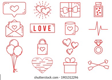 A set of editable vector elements. Valentine's Day collection with editable stroke. Vector cute illustrations. A love letter. Isolated icons on a white background.
