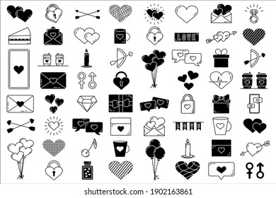 A set of editable vector elements. Valentine's Day collection with editable stroke. Vector cute illustrations. A love letter. Isolated icons on a white background.