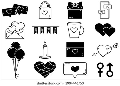 A set of editable vector elements. Valentine's Day collection with editable stroke. Vector cute illustrations. A love letter. Isolated icons on a white background.