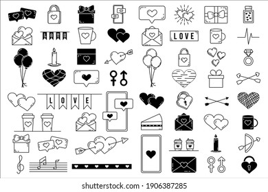 A set of editable vector elements. Valentine's Day collection with editable stroke. Vector cute illustrations. A love letter. Isolated icons on a white background.