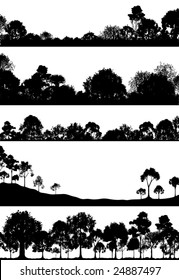 Set of editable vector foregrounds of woodlands