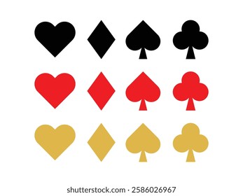 Set of editable vector four suits of playing cards silhouette symbol design illustration isolated on transparent background
