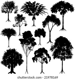 Set of editable vector generic tree silhouettes