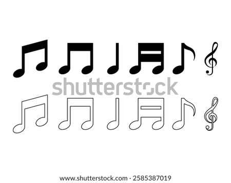 set of editable vector glyphs music notes  symbol design illustration isolated on transparent background