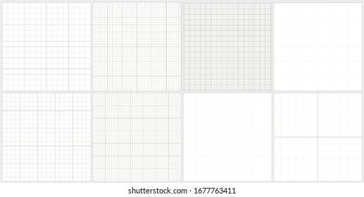 Set of editable vector graph paper pattern on black background. Editable blueprint paper grid lines.