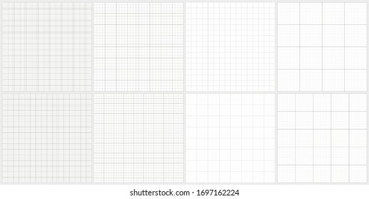 Set of editable vector graph paper pattern on black background. Editable blueprint paper grid lines.