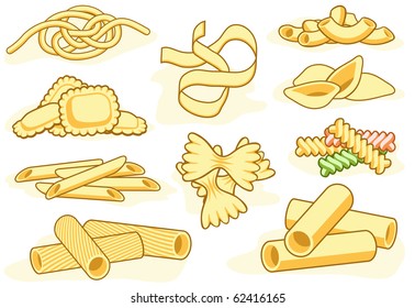 Set of editable vector icons of different pasta shapes