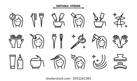 Icono para colorear el pelo. Trazo editable. Teñido permanente del cabello. Salón de belleza. Servicios de peluquería. Ilustración plana personalizable. Símbolos simples. Vector de dibujo aislado.