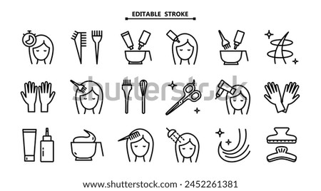 A set of editable vector icons for hair coloring and salon services. Includes process symbols, tools, and timers. Perfect for beauty business websites, apps, and print materials.