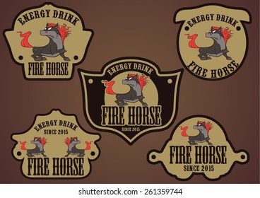 Set of editable vector label templates, horse doodle character