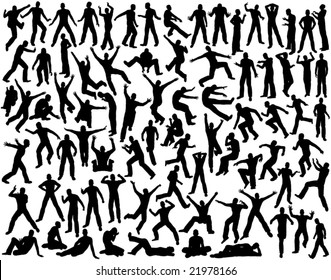 Set of editable vector outlines of men in various poses