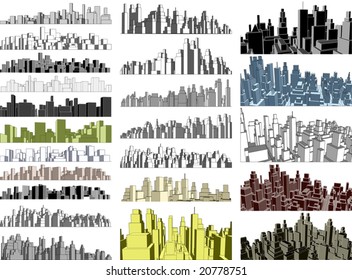 Set of editable vector simple 3-dimensional city skylines