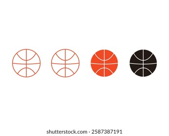 set of editable vector sports equipment basketball symbol design illustration isolated on transparent background