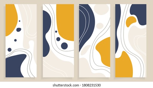 Set of editable vector story templates. Layouts with hand drawn organic shapes and textures.Abstract backgrounds.Trendy design for social media marketing.Social media kit