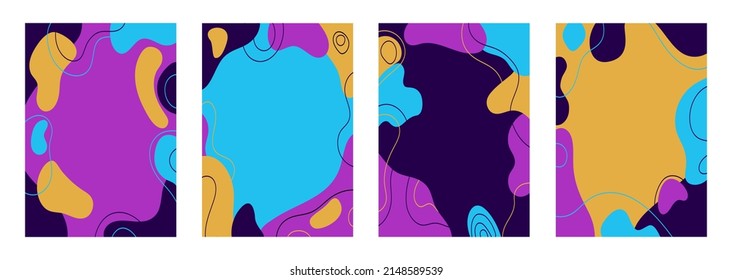 Set of editable vector story templates and highlights covers. Layouts with hand drawn organic shapes and textures. Abstract backgrounds. Trendy design for social media marketing. Social media kit