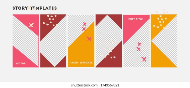Set of editable vector template for social media story. Abstract design  with pink, red, yellow, red colors