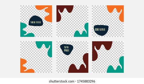 Set of editable vector template for social media post. Abstract design  with blue, red colors