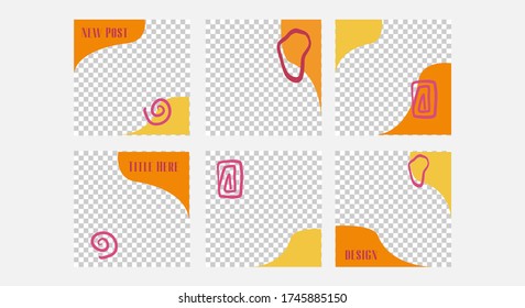 Set of editable vector template for social media post. Abstract design  with yellow, orange colors