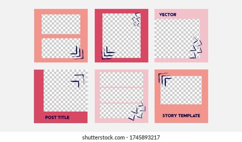 Set of editable vector template for social media post. Abstract design  with salmon, pink colors