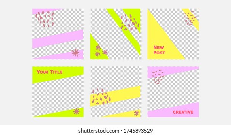 Set of editable vector template for social media post. Abstract design  with rose, green, yellow colors