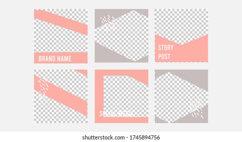 Set of editable vector template for social media post. Abstract design  with rose, grey colors