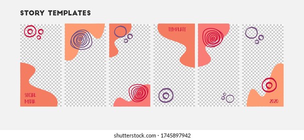 Set of editable vector template for social media story. Abstract design  with  salmon, purple colors