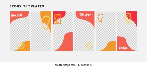 Set of editable vector template for social media story. Abstract design  with salmon, yellow, orange colors