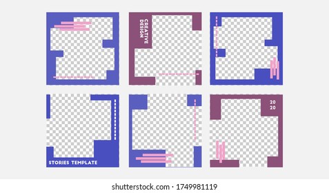 Set of editable vector template for social media post. Abstract design  with  blue, purple colors
