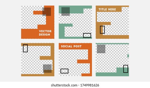 Set of editable vector template for social media post. Abstract design  with  blue, orange, brown colors