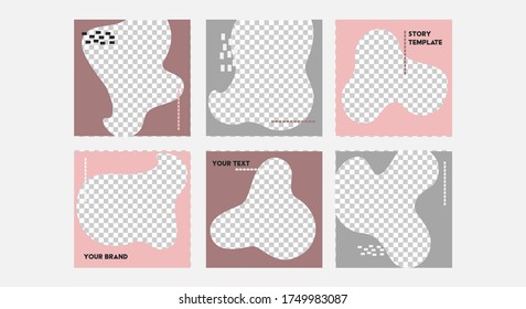 Set of editable vector template for social media post. Abstract design  with  rose, grey colors