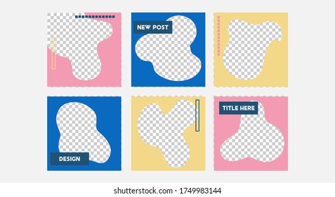 Set of editable vector template for social media post. Abstract design  with  blue, pink, yellow colors
