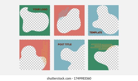 Set of editable vector template for social media post. Abstract design  with  blue, green, pink colors