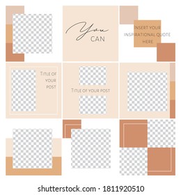 Set of editable vector templates for social media. Minimalist square design. Frames. Abstract background