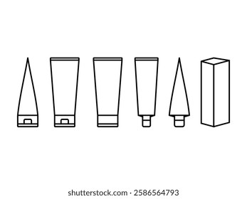 set of editable vector tube tooth paste, cosmetic cream symbol design illustration isolated on transparent background