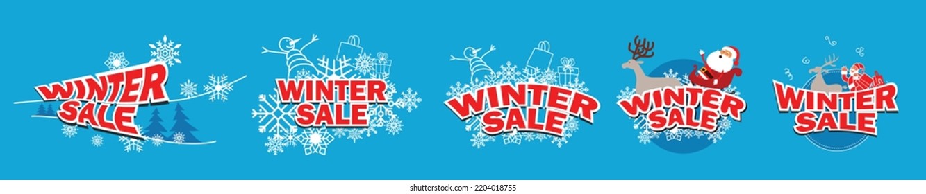 Set of editable vector winter sale logos. Business concepts. For tags, shop posters, banners, vinyl, t-shirts and social media