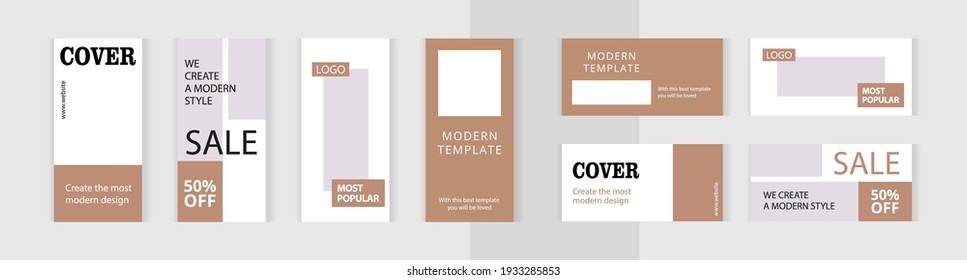 Conjunto de banners editables de collage de fotos verticales y horizontales. Plantillas minimalistas para publicaciones en redes sociales y publicidad en línea. Estilo clásico de color dorado. Ilustración vectorial de tendencia.