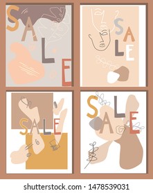 set of for editable vertical templates for social media posts in pastel pink, white, gold, gray, beige and black. Fashion and lifestyle blog templates, web banners, brochure designs